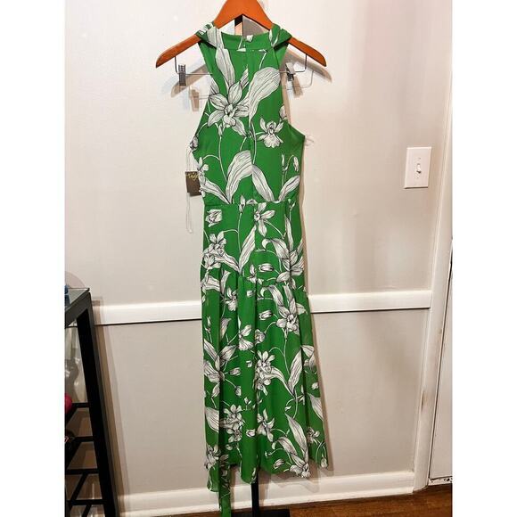 NWT Taylor Emelia Maxi Dress Sleeveless Floral Print Halter Neck Green Womens 8 - Picture 9 of 12